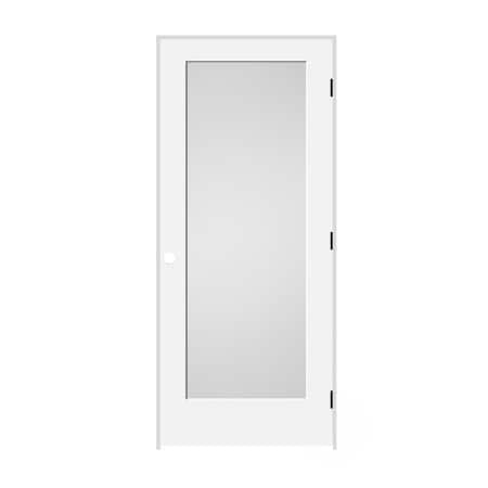 Codel Doors 28" x 80" x 1-3/8" Primed 1-Panel with White Lami Glass Interior Shaker 4-9/16" LH Prehung Door 2468pri8401GLLH1D4916